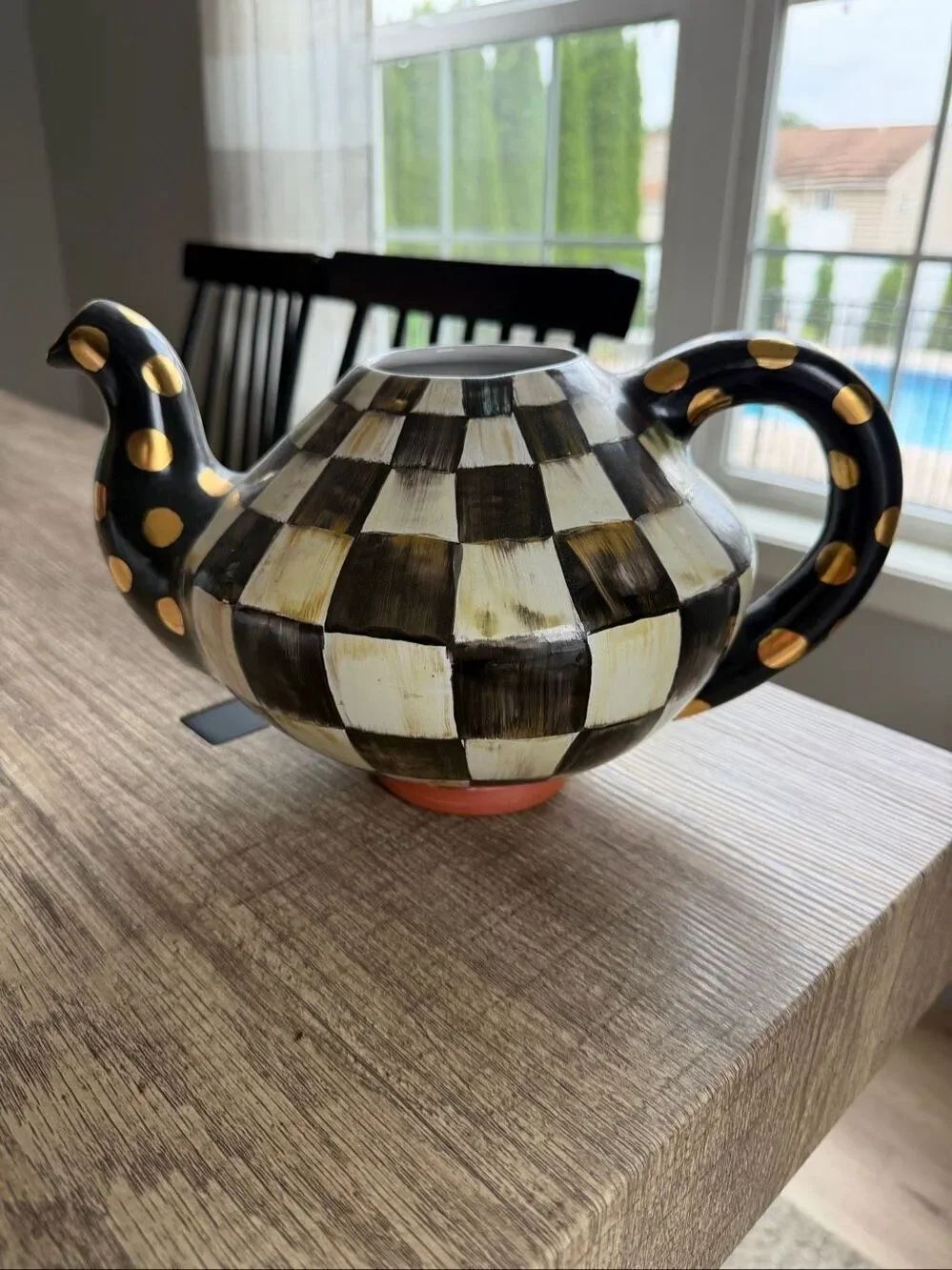 MacKenzie-Childs Courtly Check Ceramic Teapot Chubby Charmer No Lid